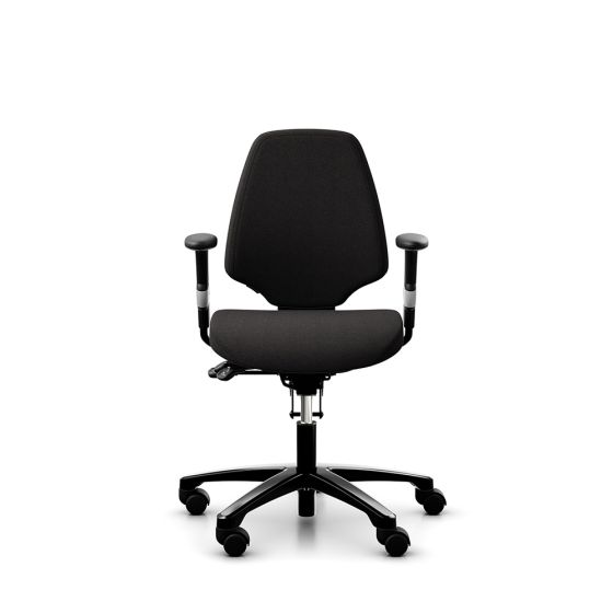 RH Activ 220 Ergonomic Office & Industry Chair - black, front view, with armrests and castors