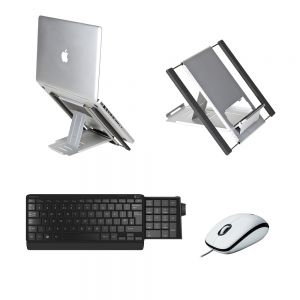Wired Kit: Slim Cool Laptop Stand, Number Slide Keyboard & Logitech M100 Mouse