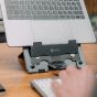 BakkerElkhuizen Ergo-Q Hybrid Pro Laptop/Tablet Stand - lifestyle shot, showing close up of the stand