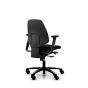 RH Activ 220 Ergonomic Office & Industry Chair - black, back angle view, with armrests and castors