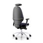 RH Extend 220 Ergonomic Office Chair - navy, back angle view, with armrests & neckrest, and grey lacquered aluminium base