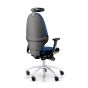 RH Extend 220 Ergonomic Office Chair - royal blue, back angle view, with armrests & neckrest, and grey lacquered aluminium base