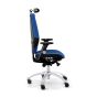 RH Extend 220 Ergonomic Office Chair - royal blue, side view, with armrests & neckrest, and grey lacquered aluminium base