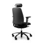 RH Logic 200 Medium Back Ergonomic Office Chair - black, back angle view, with armrests & neckrest, and black aluminium base