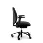 RH Logic 200 Medium Back Ergonomic Office Chair - black, side view, with armrests and black aluminium base