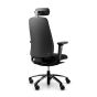 RH New Logic 220 High Back Ergonomic Office Chair - black, back angle view, with armrests & neckrest, and black aluminium base