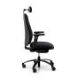 RH New Logic 220 High Back Ergonomic Office Chair - black, side view, with armrests & neckrest, and black aluminium base