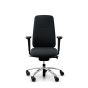 RH New Logic 220 High Back Ergonomic Office Chair - black, front view, with armrests and polished aluminium base