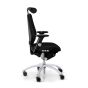 RH Logic 300 Medium Back Ergonomic Office Chair - black, side view, with armrests & neckrest, and silver aluminium base