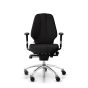 RH Logic 300 Medium Back Ergonomic Office Chair - black, front view, with polished aluminium base