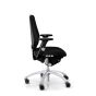 RH Logic 300 Medium Back Ergonomic Office Chair - black, side view, with armrests and silver aluminium base