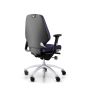 RH Logic 300 Medium Back Ergonomic Office Chair - navy, back angle view, with armrests and silver aluminium base