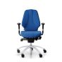 RH Logic 300 Medium Back Ergonomic Office Chair - royal blue, front view, with armrests and silver aluminium base