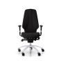 RH Logic 400 High Back Ergonomic Office Chair - black, front view, with armrests and silver aluminium base