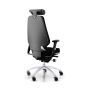 RH Logic 400 Elite High Back Ergonomic Office Chair - black, back angle view, with armrests & neckrest, and silver aluminium base