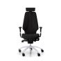 RH Logic 400 Elite High Back Ergonomic Office Chair - black, front view, with armrests & neckrest, and silver aluminium base