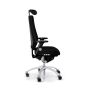 RH Logic 400 Elite High Back Ergonomic Office Chair - black, side view, with armrests & neckrest, and silver aluminium base