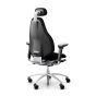 RH Mereo 220 Silver Frame Ergonomic Office Chair - black, back angle view, with armrests & neckrest, and silver base