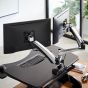 Vari® Dual Monitor Arm for your VariDesk® - back view showing attached to VARIDESK